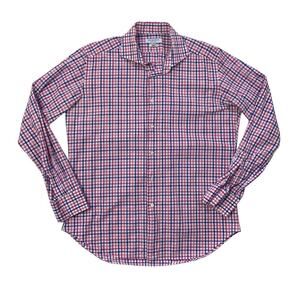 Belmondo Shirt Mens Large Pink Blue Cotton Linen Blend Custom Gingham Made Italy